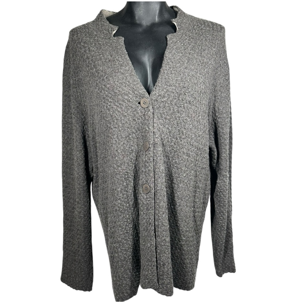Eileen Fisher Brown Cardigan Button Down Size 1X Wool Blend Notch Collar Classic